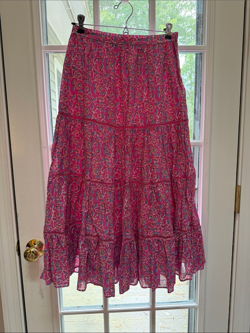 NWT J. Crew Re-Imagined Pink Vines Floral Tiered Midi Skirt